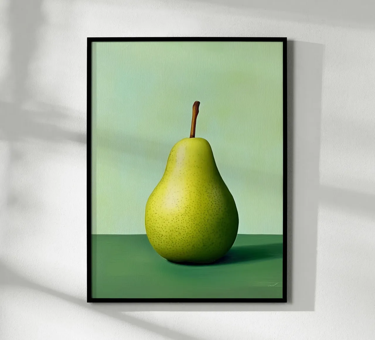 Minimalist pear on a green background poster by Spice & Style