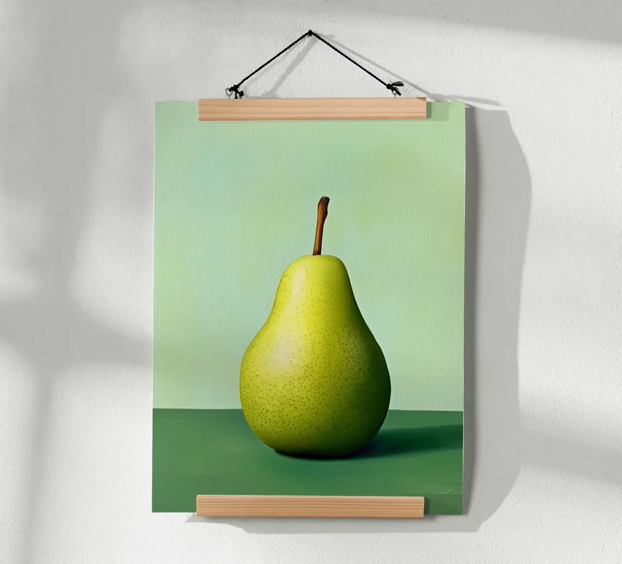 Minimalist pear on a green background poster by Spice & Style