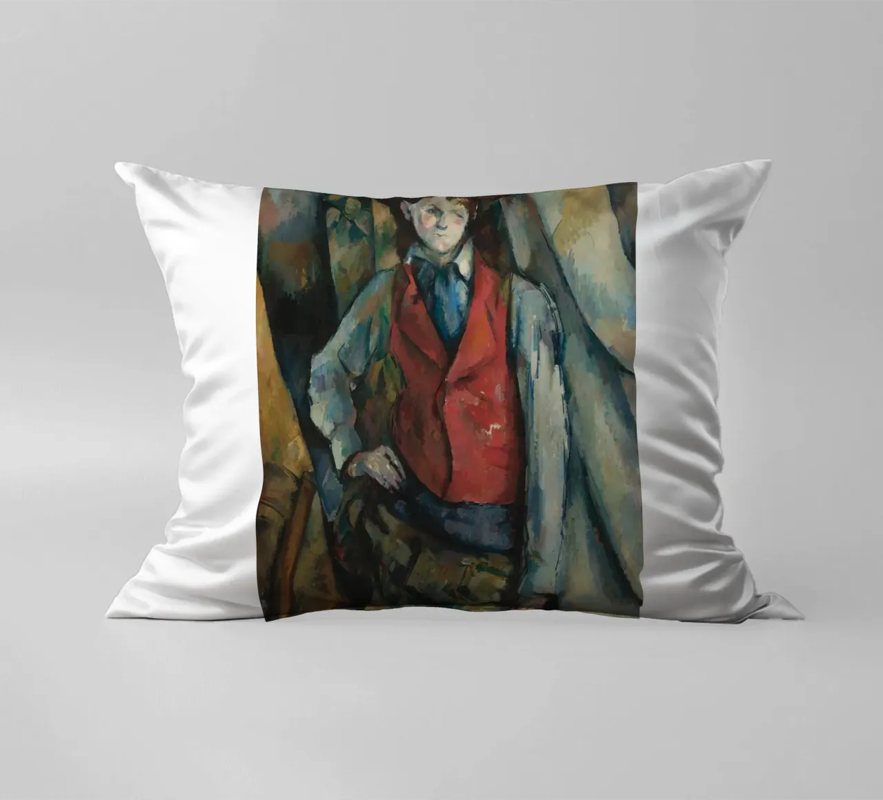 Paul Cézanne - Ragazzo con gilet rosso cuscino da Timeless Artworks