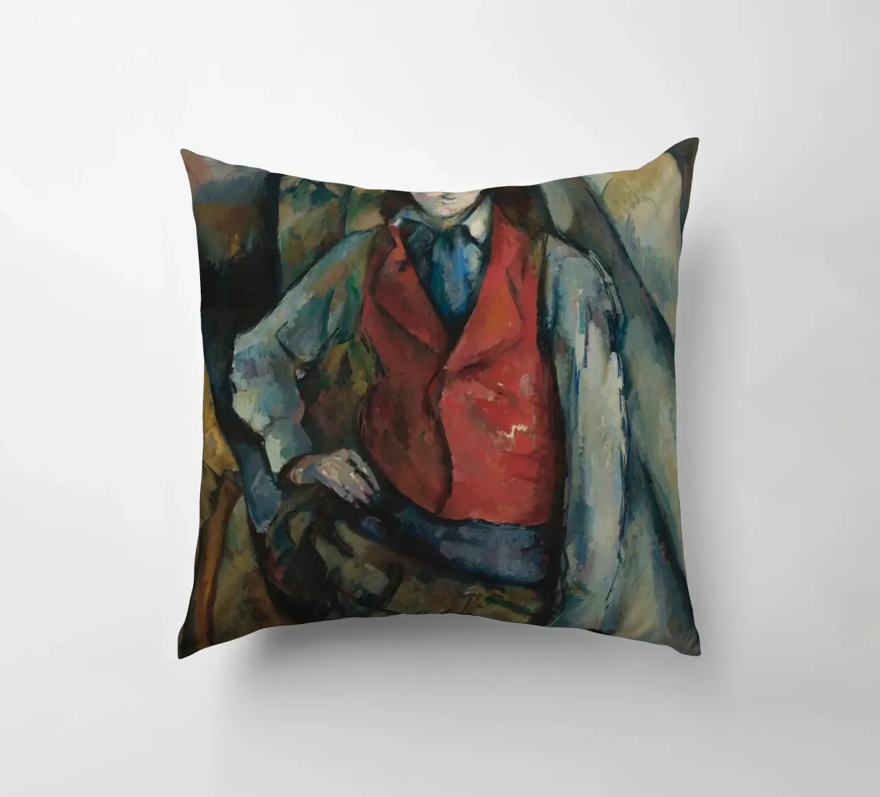 Paul Cézanne - Ragazzo con gilet rosso cuscino da Timeless Artworks
