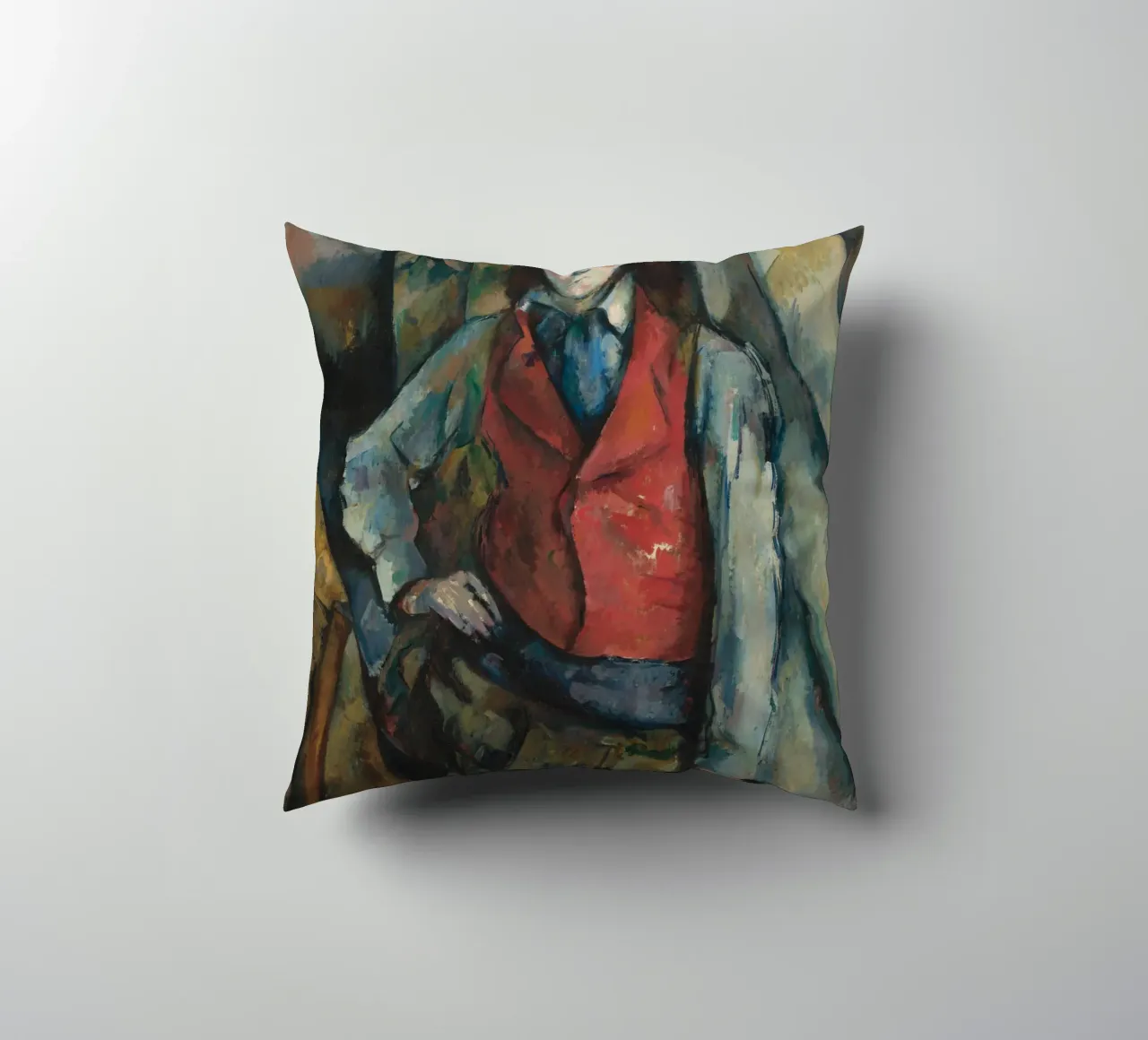 Paul Cézanne - Ragazzo con gilet rosso cuscino da Timeless Artworks