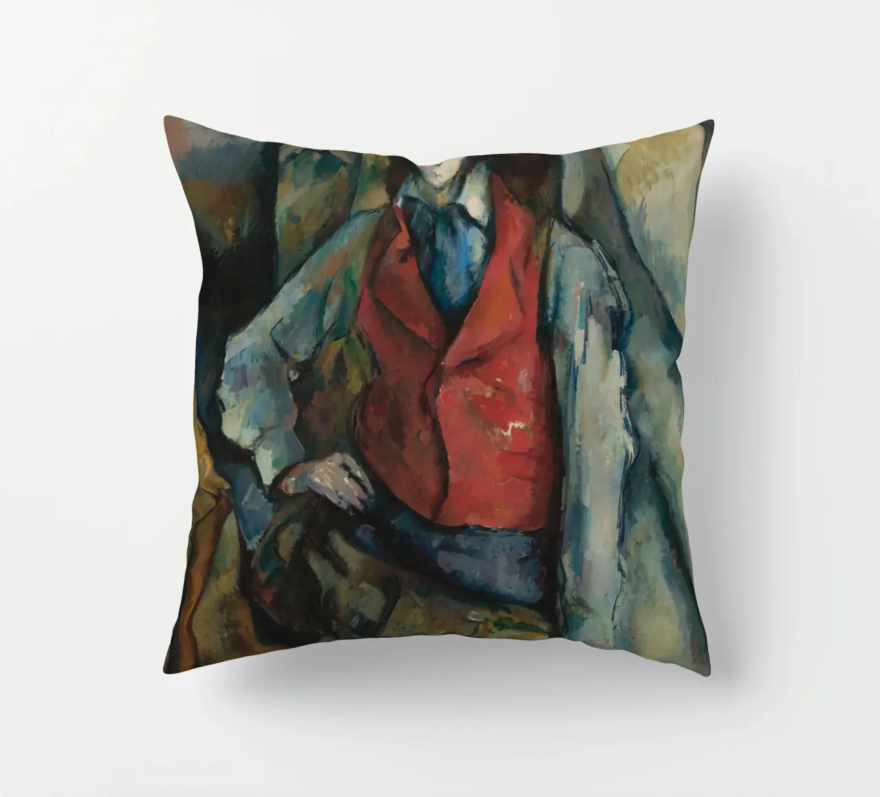 Paul Cézanne - Ragazzo con gilet rosso cuscino da Timeless Artworks