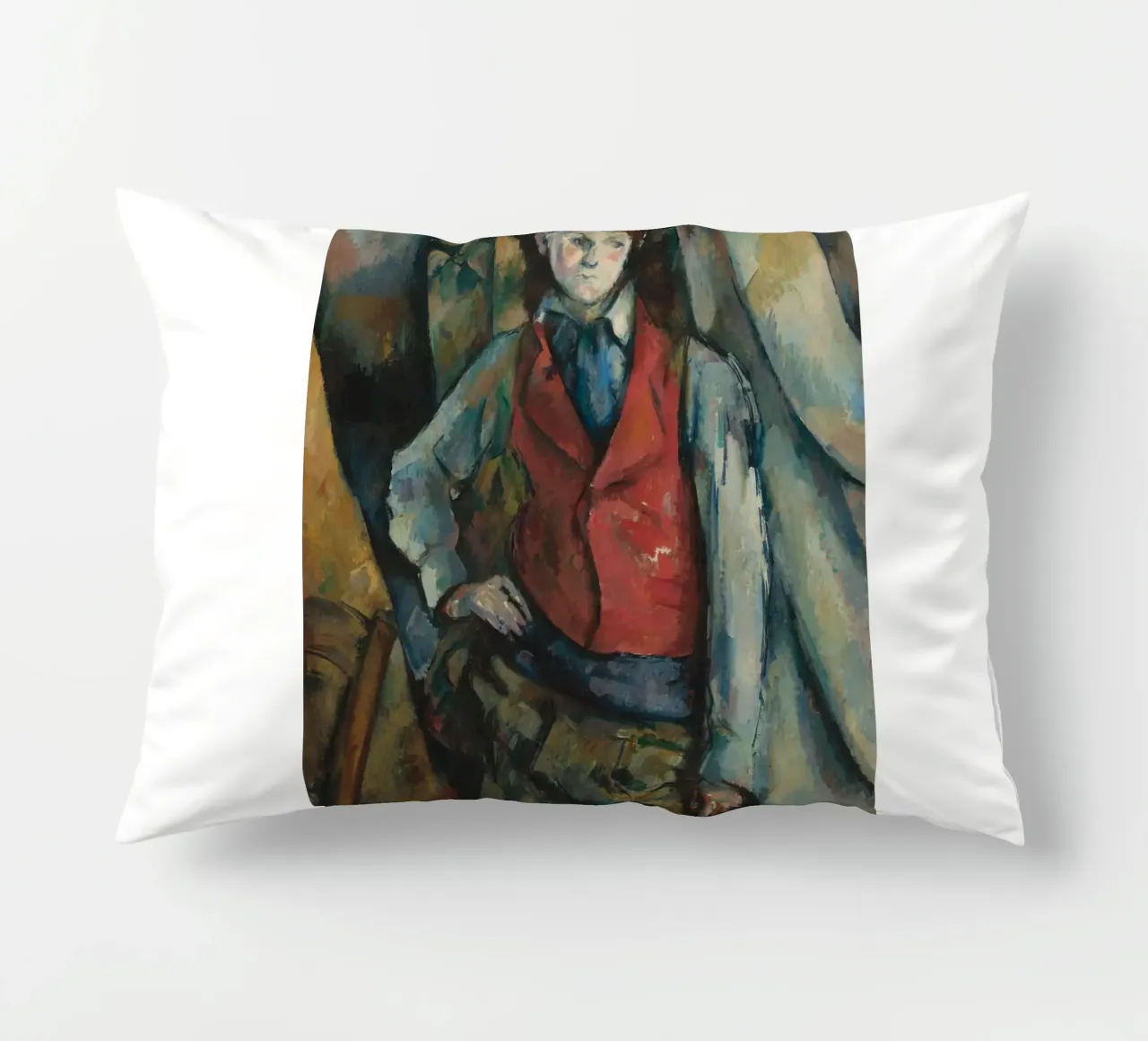 Paul Cézanne - Ragazzo con gilet rosso cuscino da Timeless Artworks