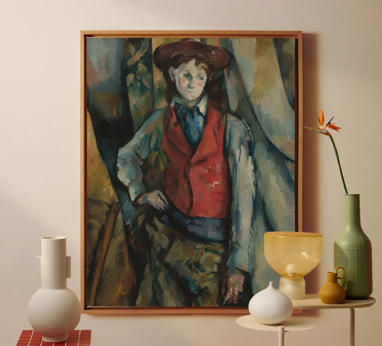 Paul Cézanne - Junge in roter Weste Leinwand mit Schattenfugenrahmen von Timeless Artworks