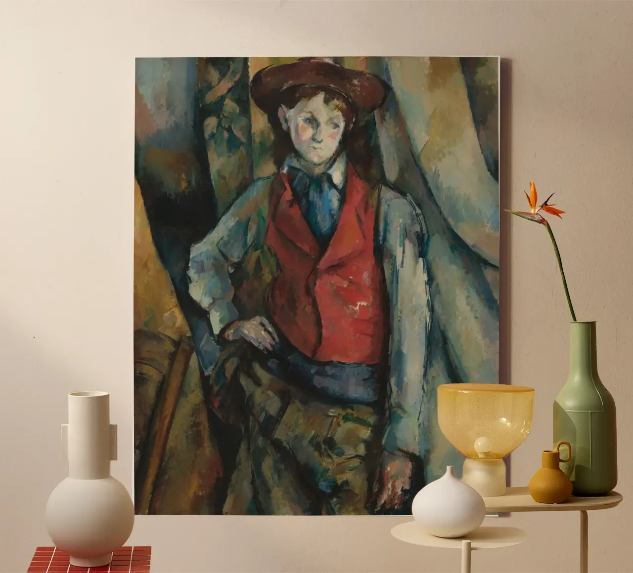 Paul Cézanne - Junge in roter Weste Leinwand mit Schattenfugenrahmen von Timeless Artworks