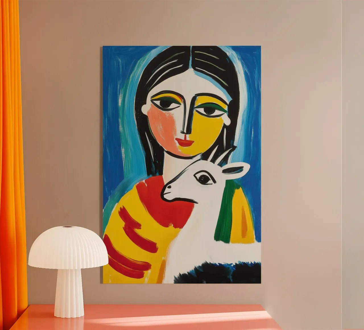 Donna con capretta | Pittura naïf plexiglass da Autofocus