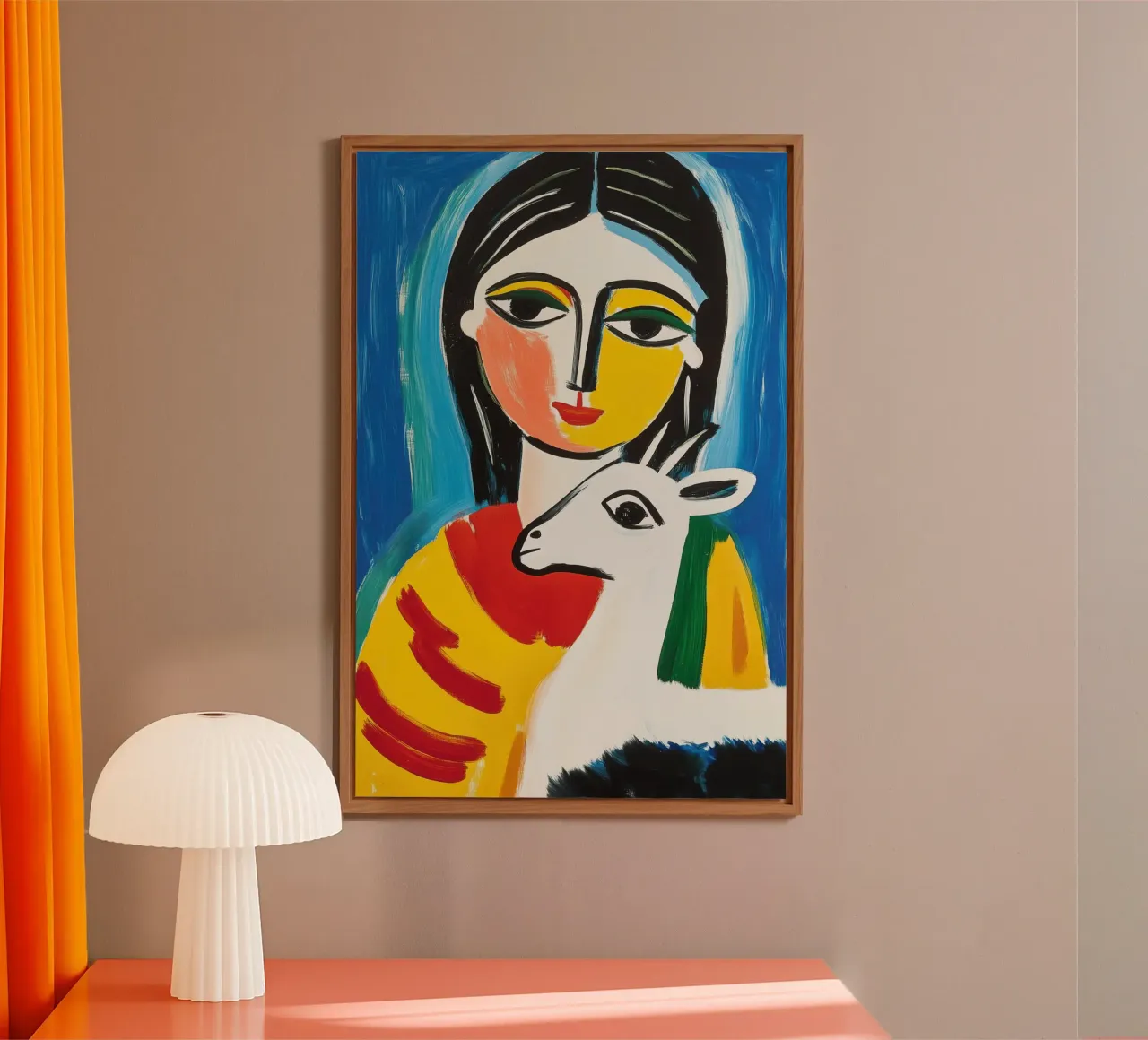 Donna con capretta | Pittura naïf alluminio dibond da Autofocus