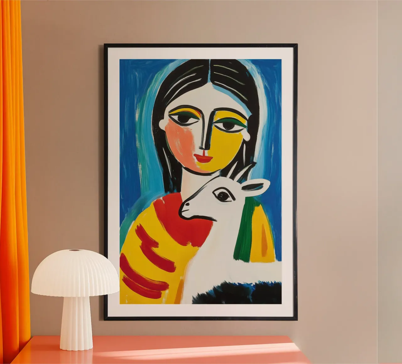 Donna con capretta | Pittura naïf poster da Autofocus