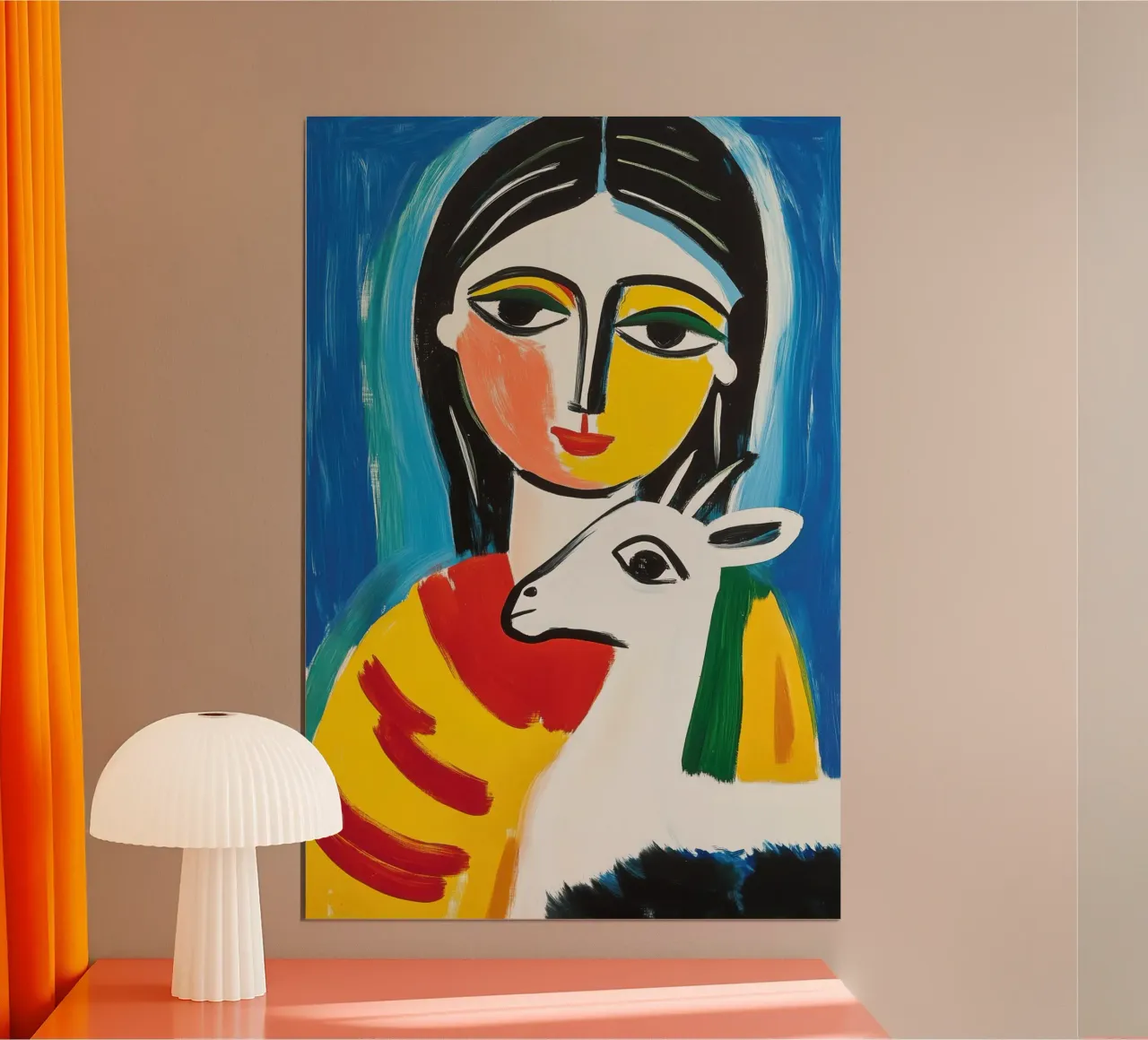 Donna con capretta | Pittura naïf poster da Autofocus