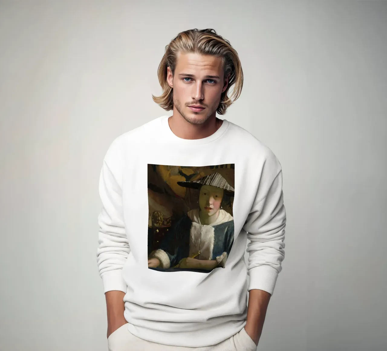 Attribuito a Johannes Vermeer, Ragazza con flauto felpa da Timeless Artworks