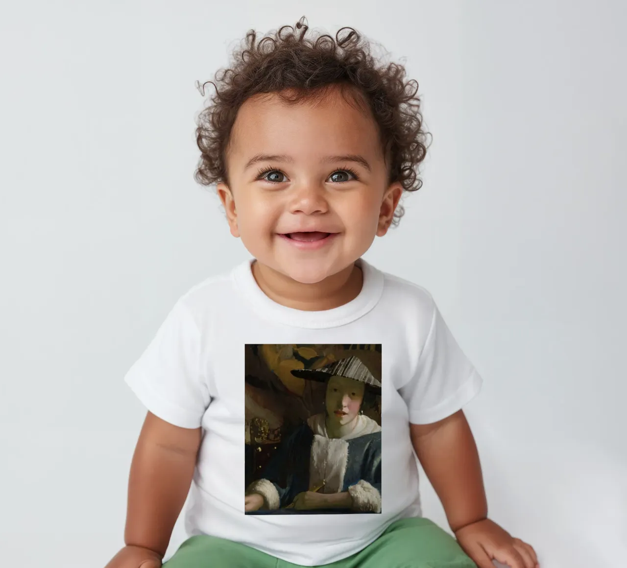 Attribuito a Johannes Vermeer, Ragazza con flauto maglietta neonato da Timeless Artworks