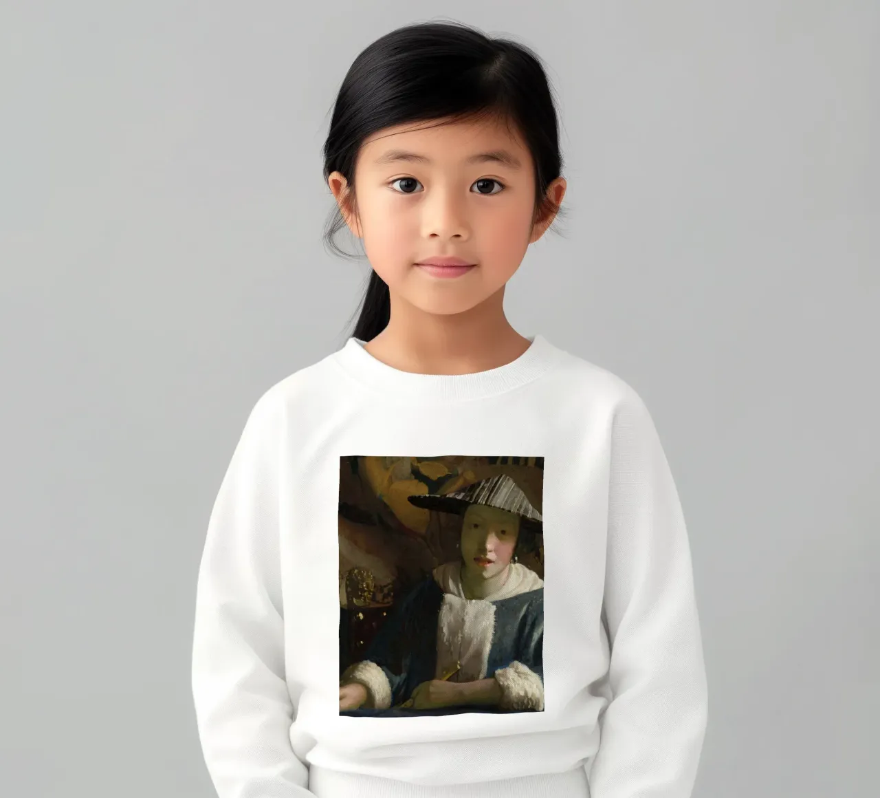 Attribuito a Johannes Vermeer, Ragazza con flauto felpa bambino da Timeless Artworks