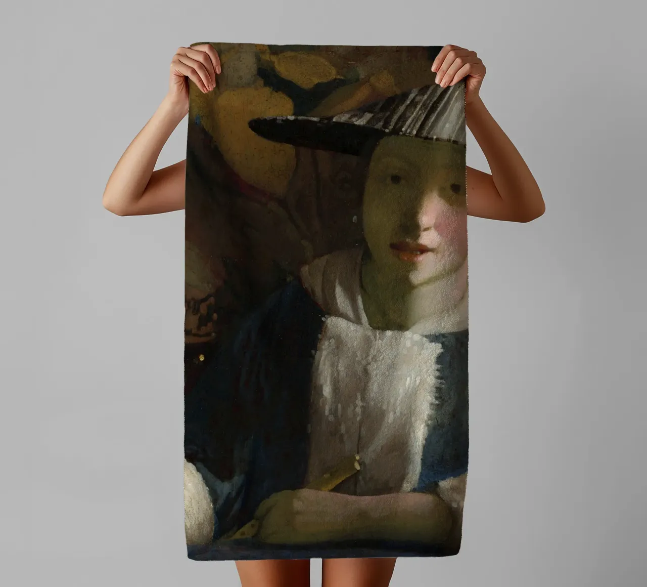 Attribuito a Johannes Vermeer, Ragazza con flauto asciugamano da bagno da Timeless Artworks