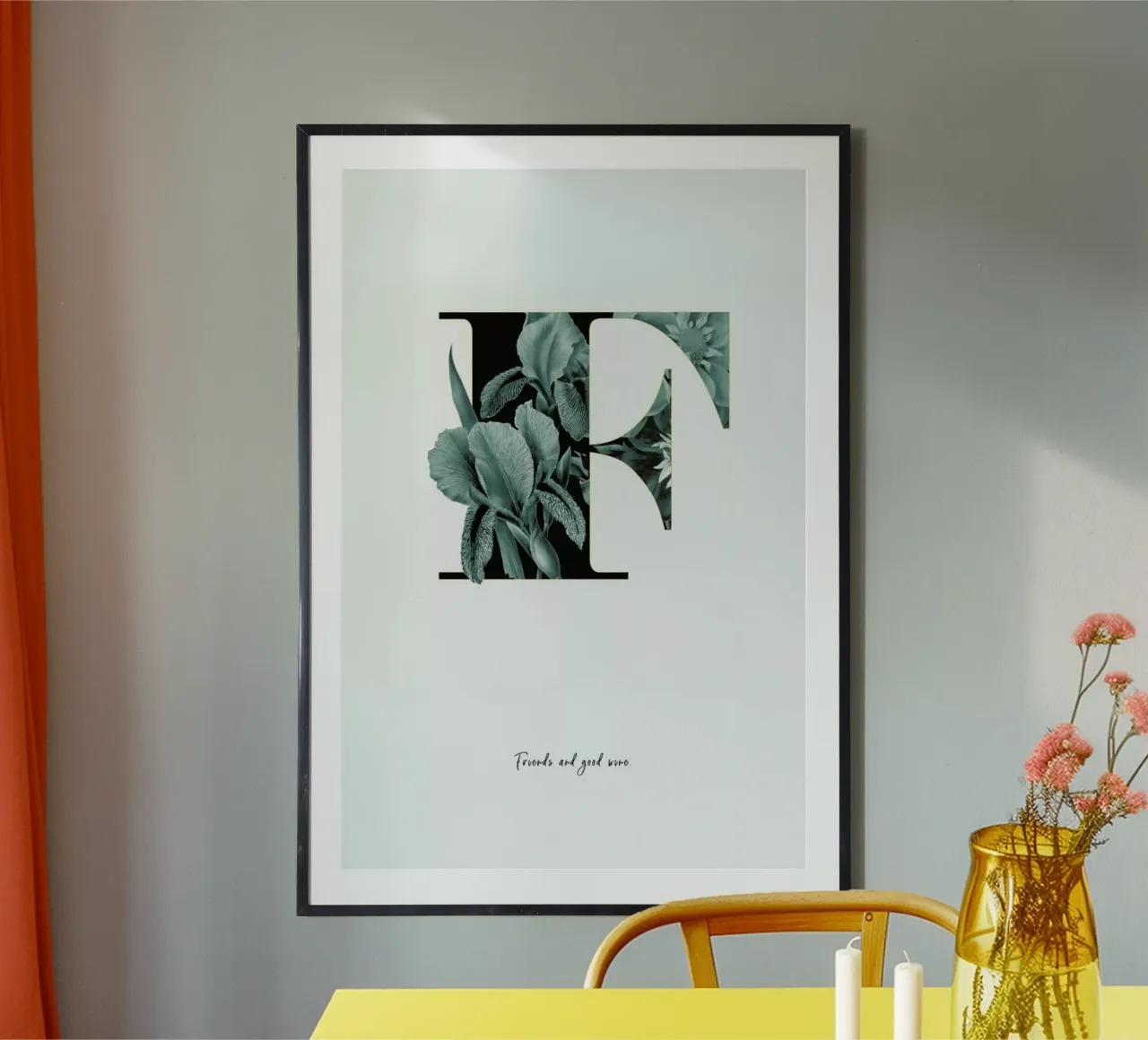 Flower Alphabet - F poster con telaio in legno da Froilein Juno