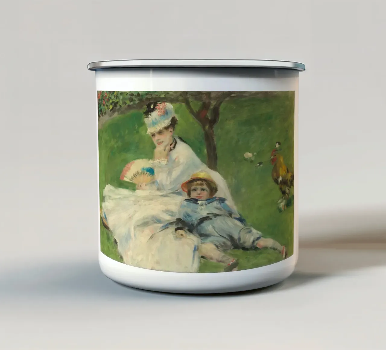 Pierre-Auguste Renoir - Madame Monet e suo figlio tazza in smalto da Timeless Artworks