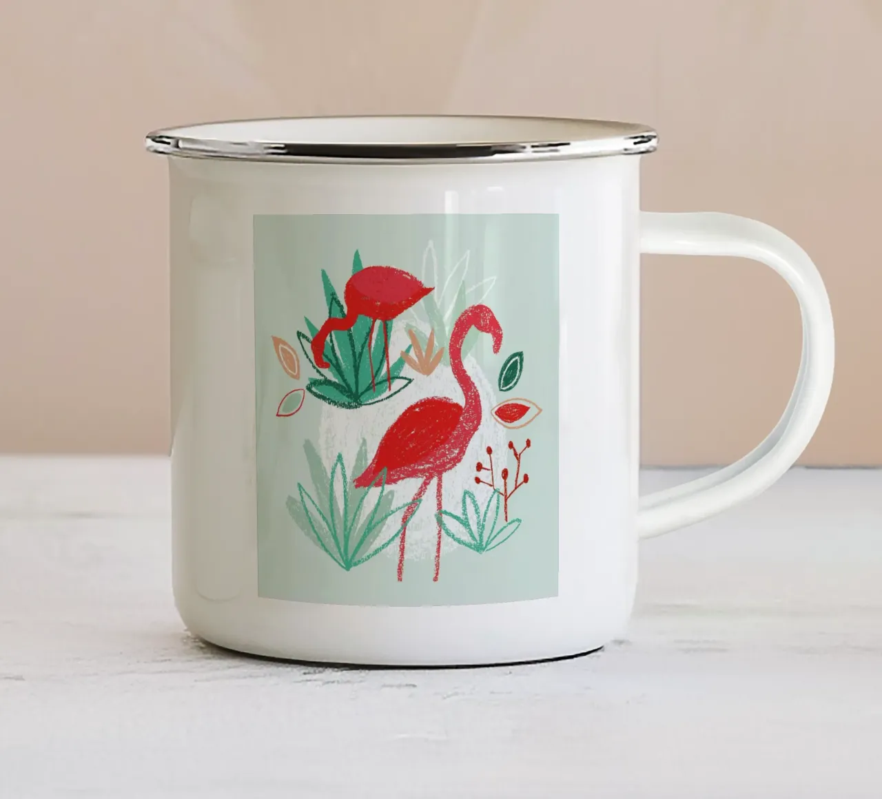 The Two Flamingos emaille mok van BlauMaschine