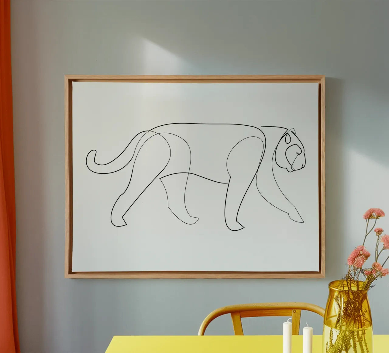 Big cat - one line panthera canvas by Addillum