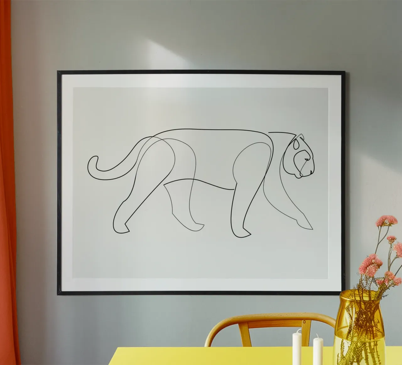 Grande gatto - una linea panthera carta hahnemühle da Addillum