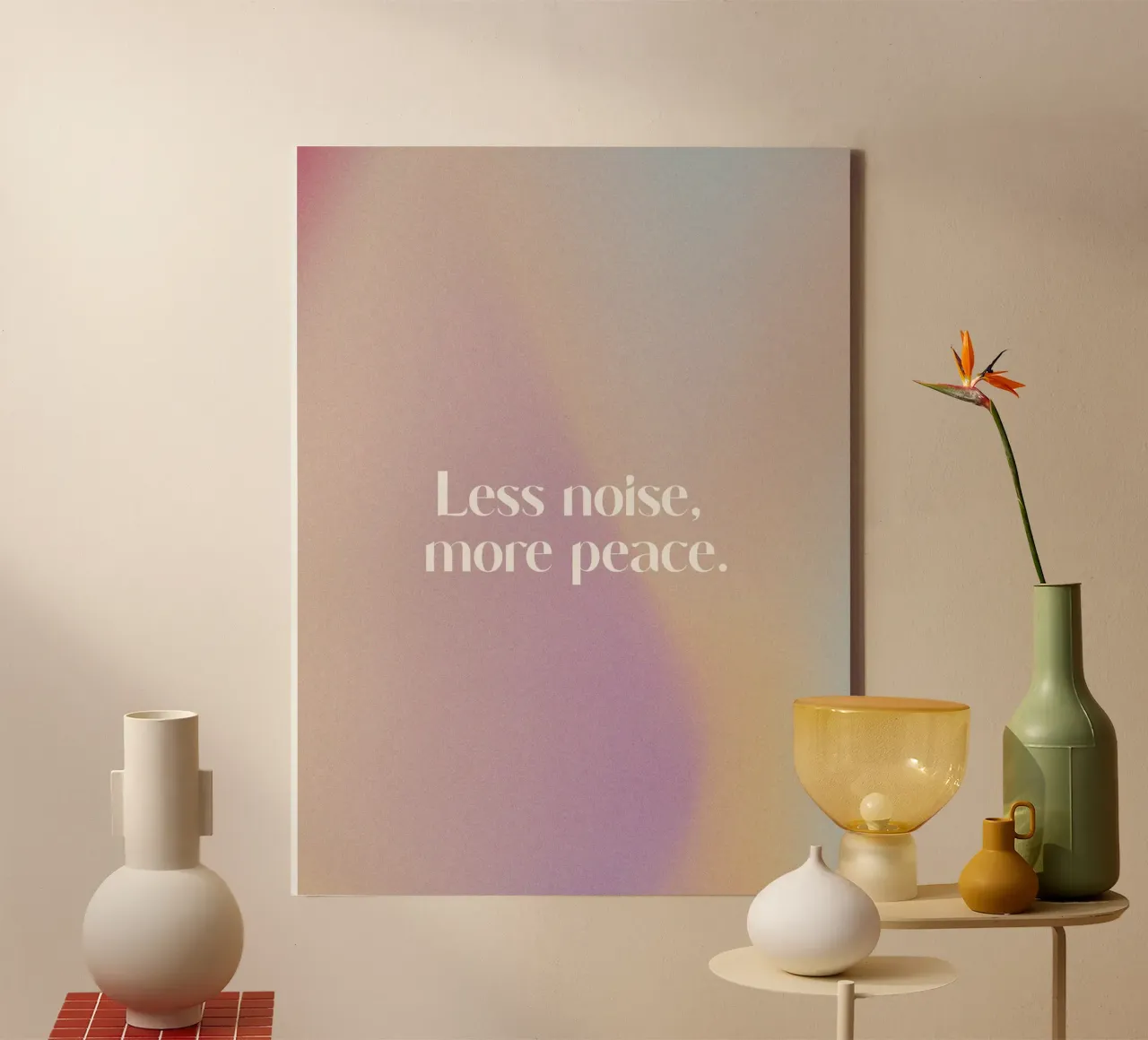 Less Noise More Peace tela con Cornice a cassetta da treechild