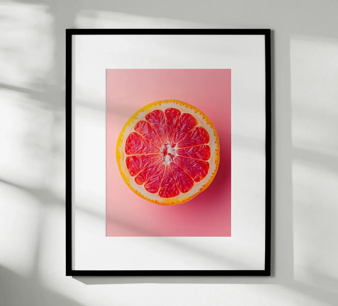 Pompelmo rosa vibrante poster con telaio in legno da Spice & Style