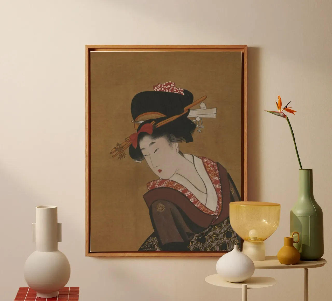 Ukiyo-e, Portret van schoonheid door Kitagawa Utamaro canvas met Baklijst van Aesthetic Muse
