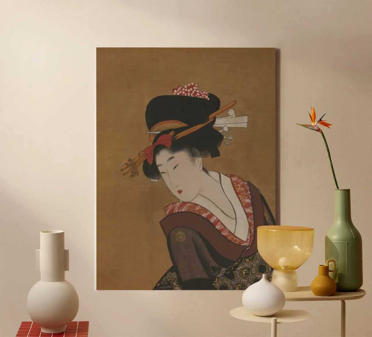 Ukiyo-e, Portret van schoonheid door Kitagawa Utamaro canvas met Baklijst van Aesthetic Muse