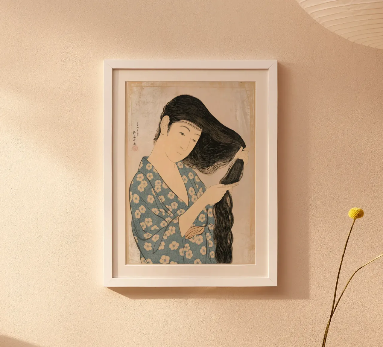 Ukiyo-e: Pittura giapponese -Donna che si pettina di Goyo poster da Aesthetic Muse