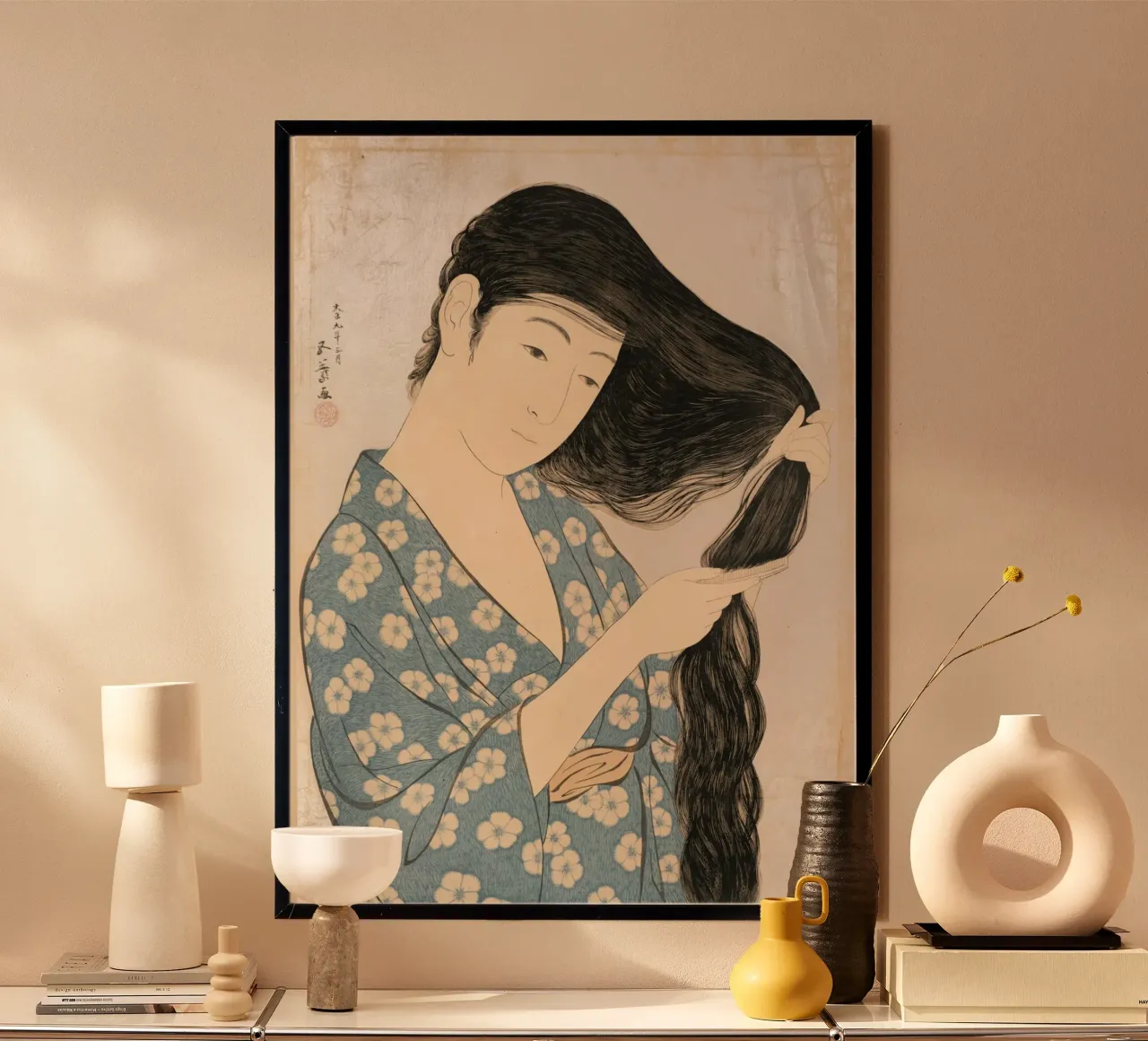 Ukiyo-e: Pittura giapponese -Donna che si pettina di Goyo poster da Aesthetic Muse