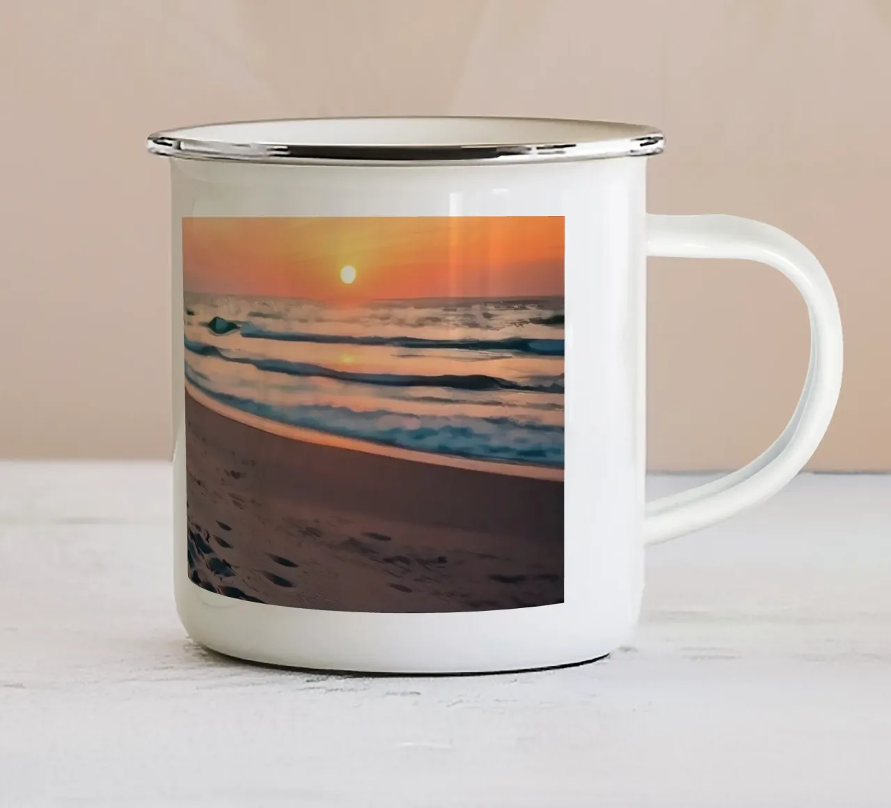 Bella vista sul tramonto in spiaggia tazza in smalto da DesignDoodle