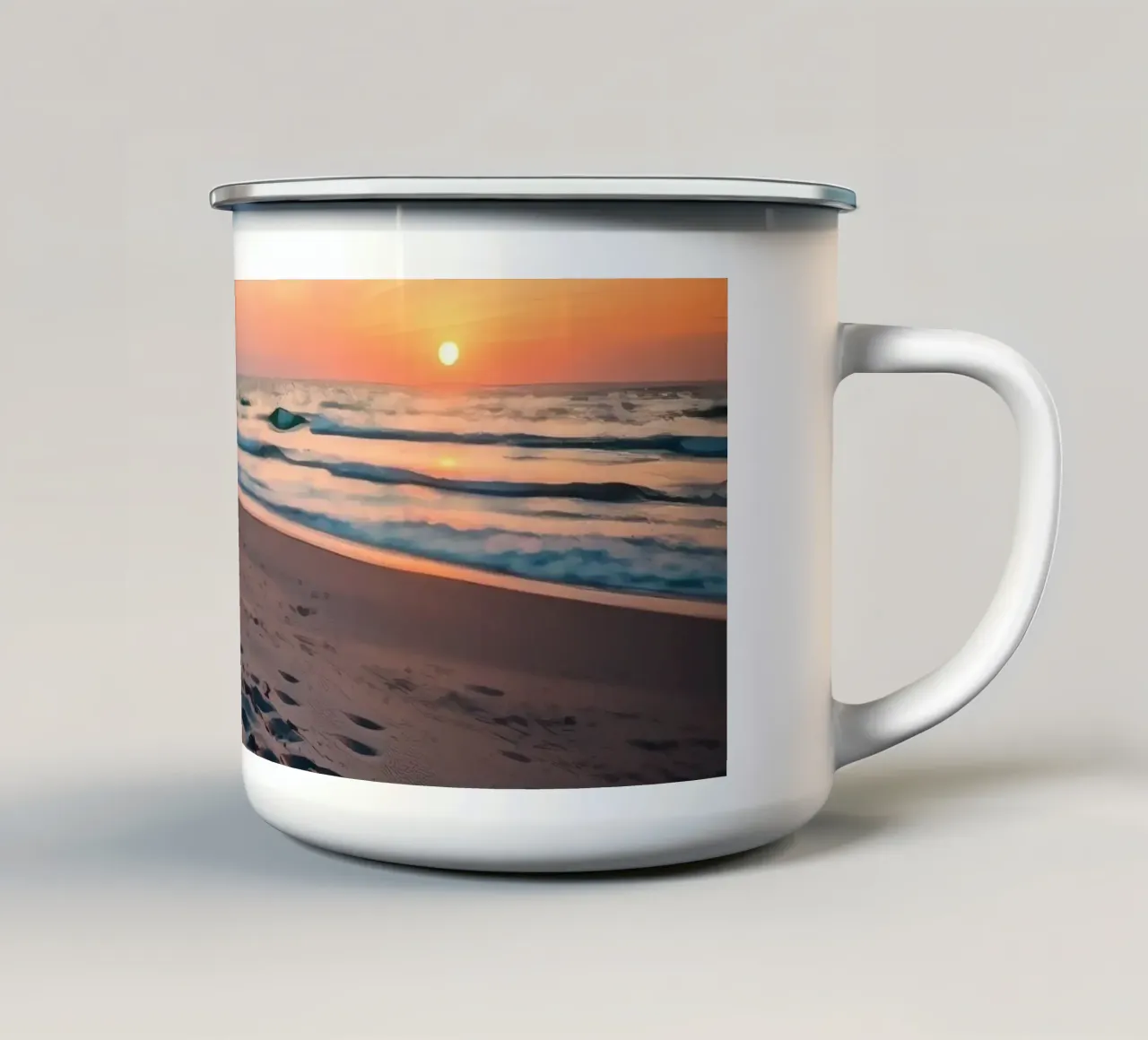 Bella vista sul tramonto in spiaggia tazza in smalto da DesignDoodle