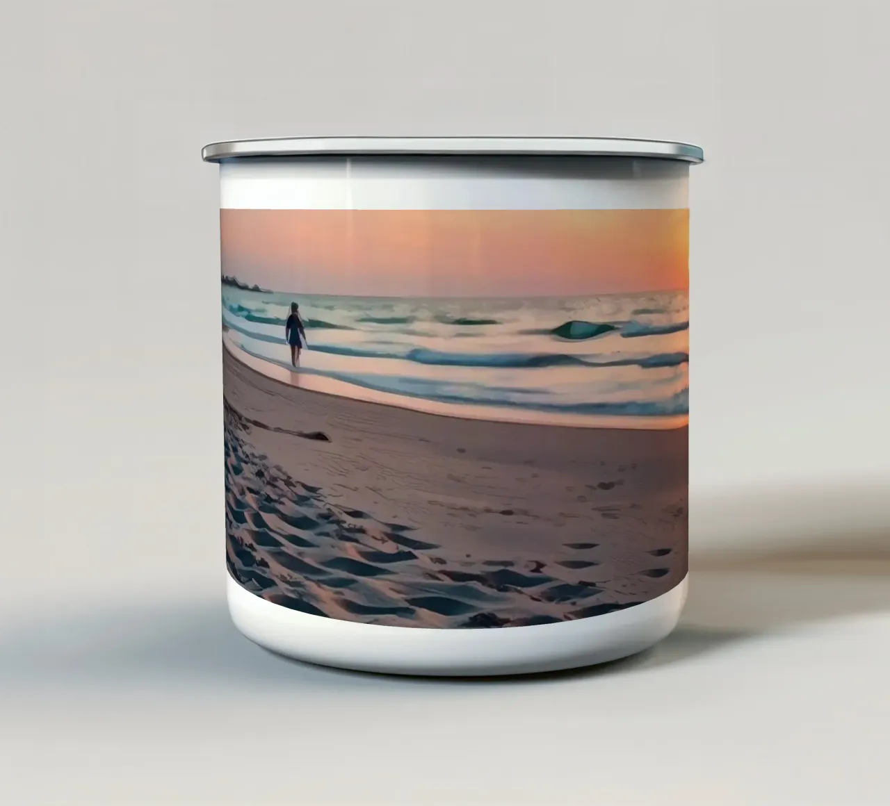 Bella vista sul tramonto in spiaggia tazza in smalto da DesignDoodle