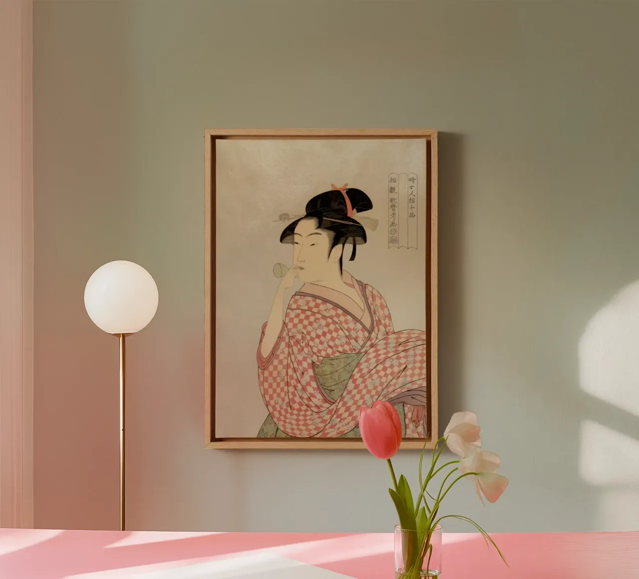 Ukiyo-e: Japanse schilderkunst, Portret van een vrouw door Utamaro canvas met Baklijst van Aesthetic Muse