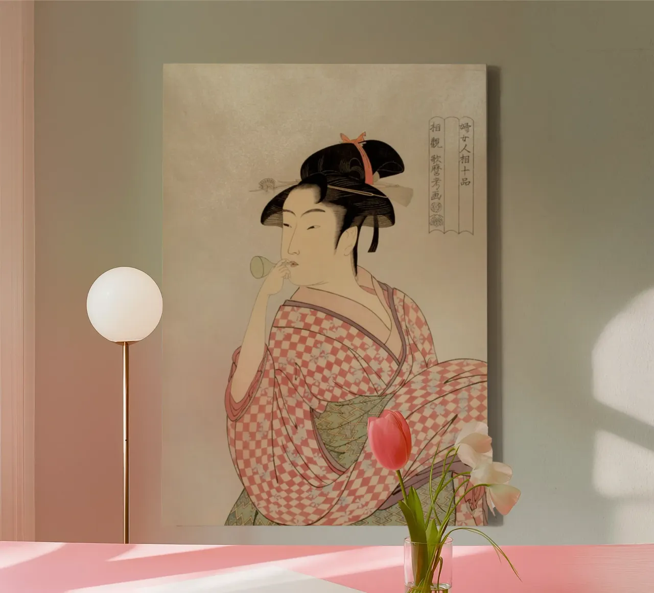 Ukiyo-e: Japanse schilderkunst, Portret van een vrouw door Utamaro canvas met Baklijst van Aesthetic Muse