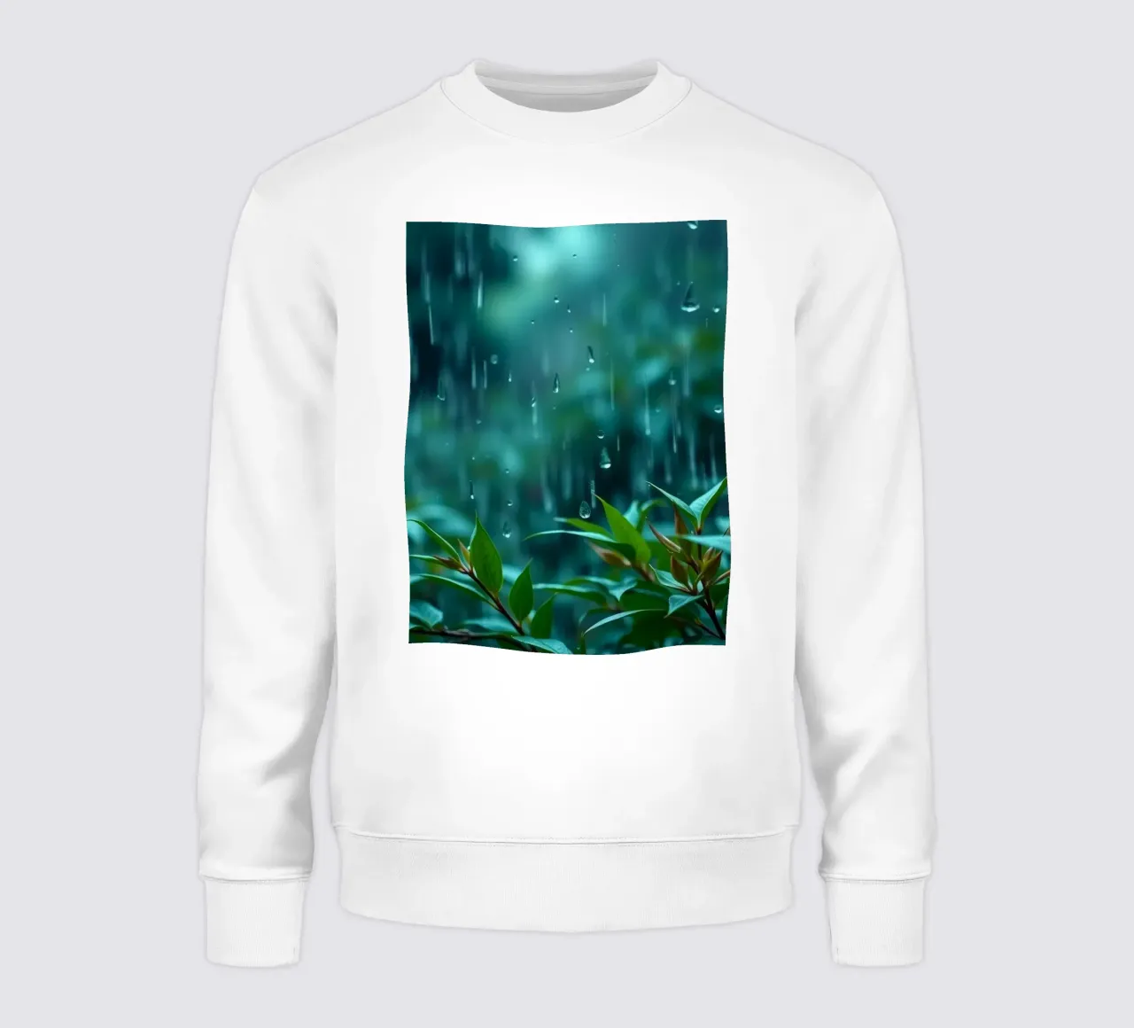 Una suave lluvia cae suavemente sobre las hojas verdes de un exuberante jardín sudadera de DesignDoodle