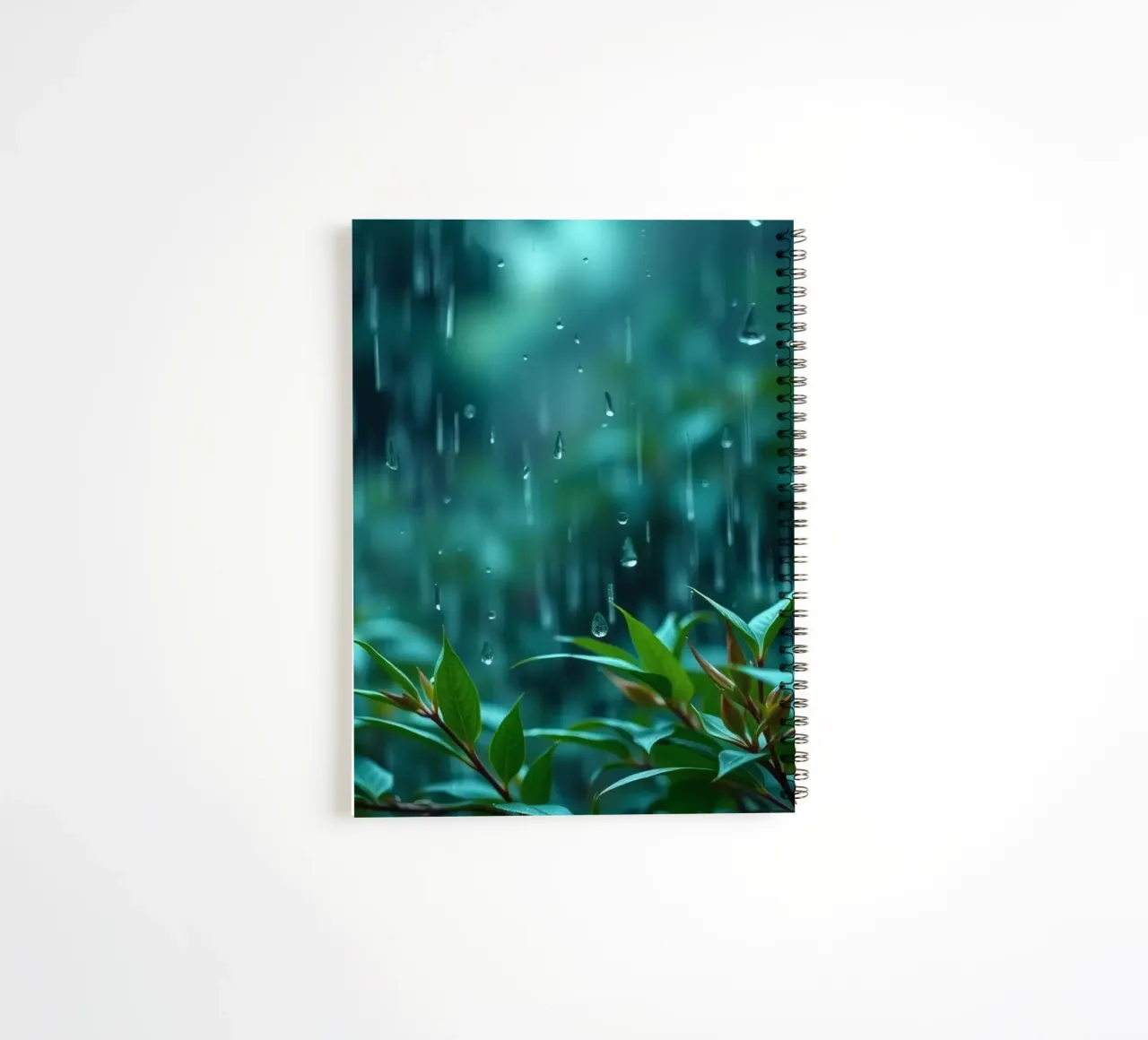 Une pluie douce tombe sur les feuilles vertes d'un jardin luxuriant. carnet à spirale de DesignDoodle