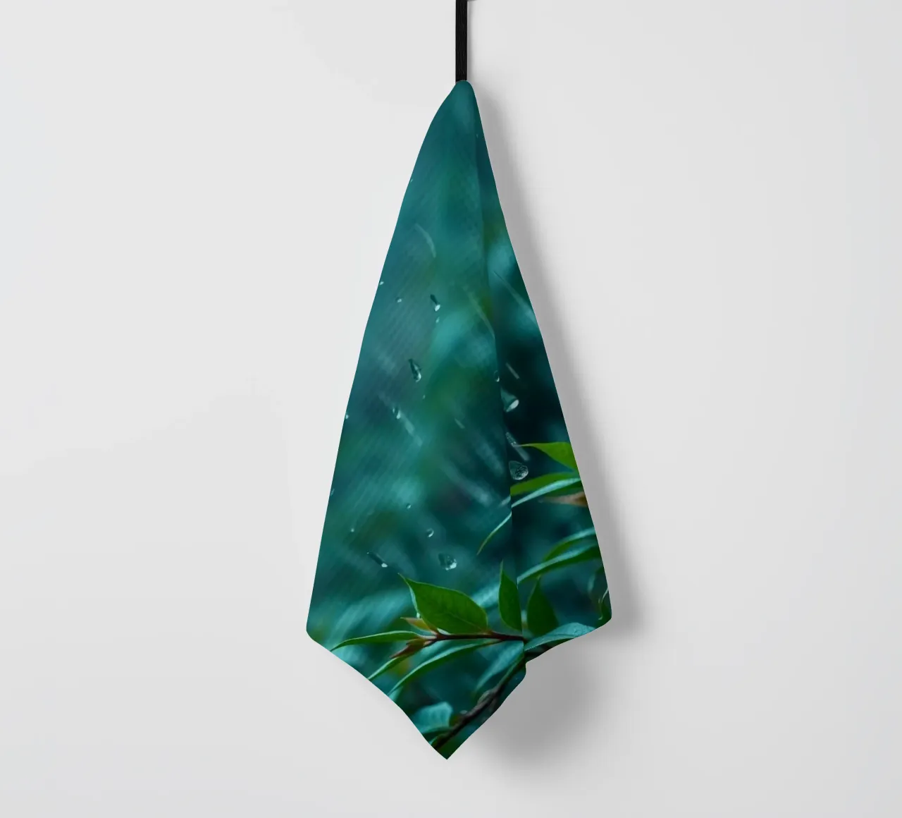 Une pluie douce tombe sur les feuilles vertes d'un jardin luxuriant. torchon de DesignDoodle