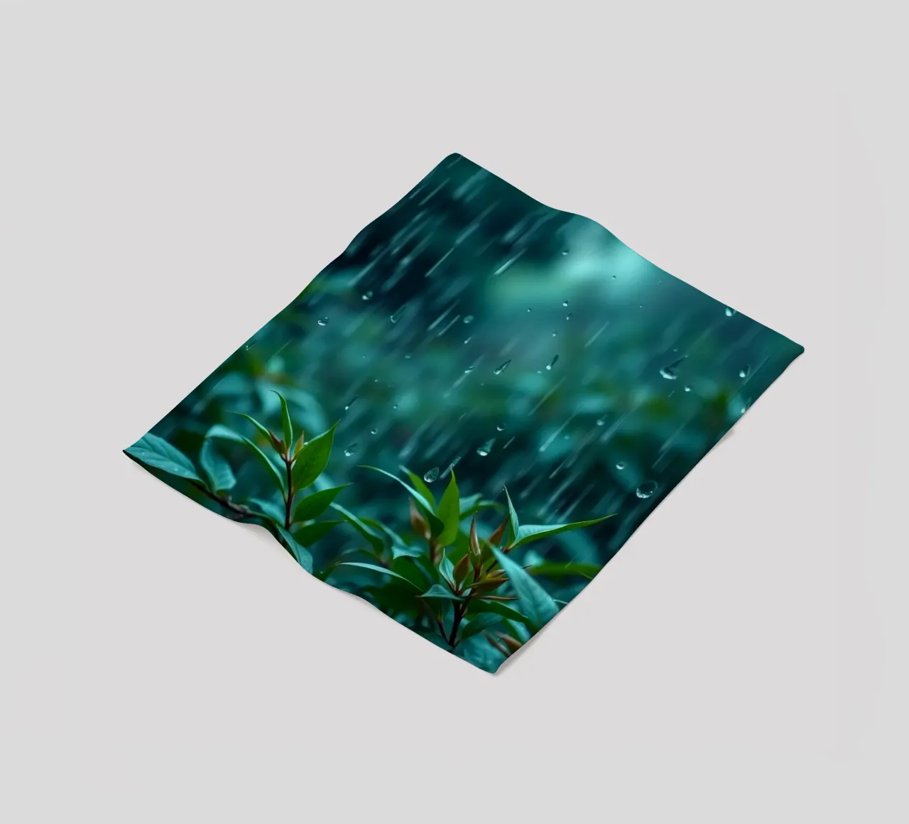 La pioggia cade dolcemente sulle foglie verdi di un giardino lussureggiante coperta in pile da DesignDoodle