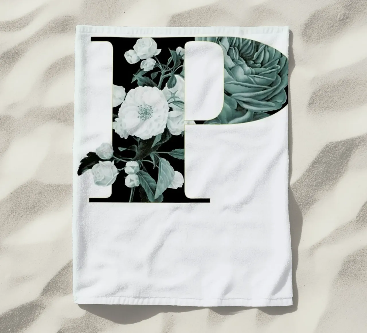 Flower Alphabet - P beach towel by Froilein Juno