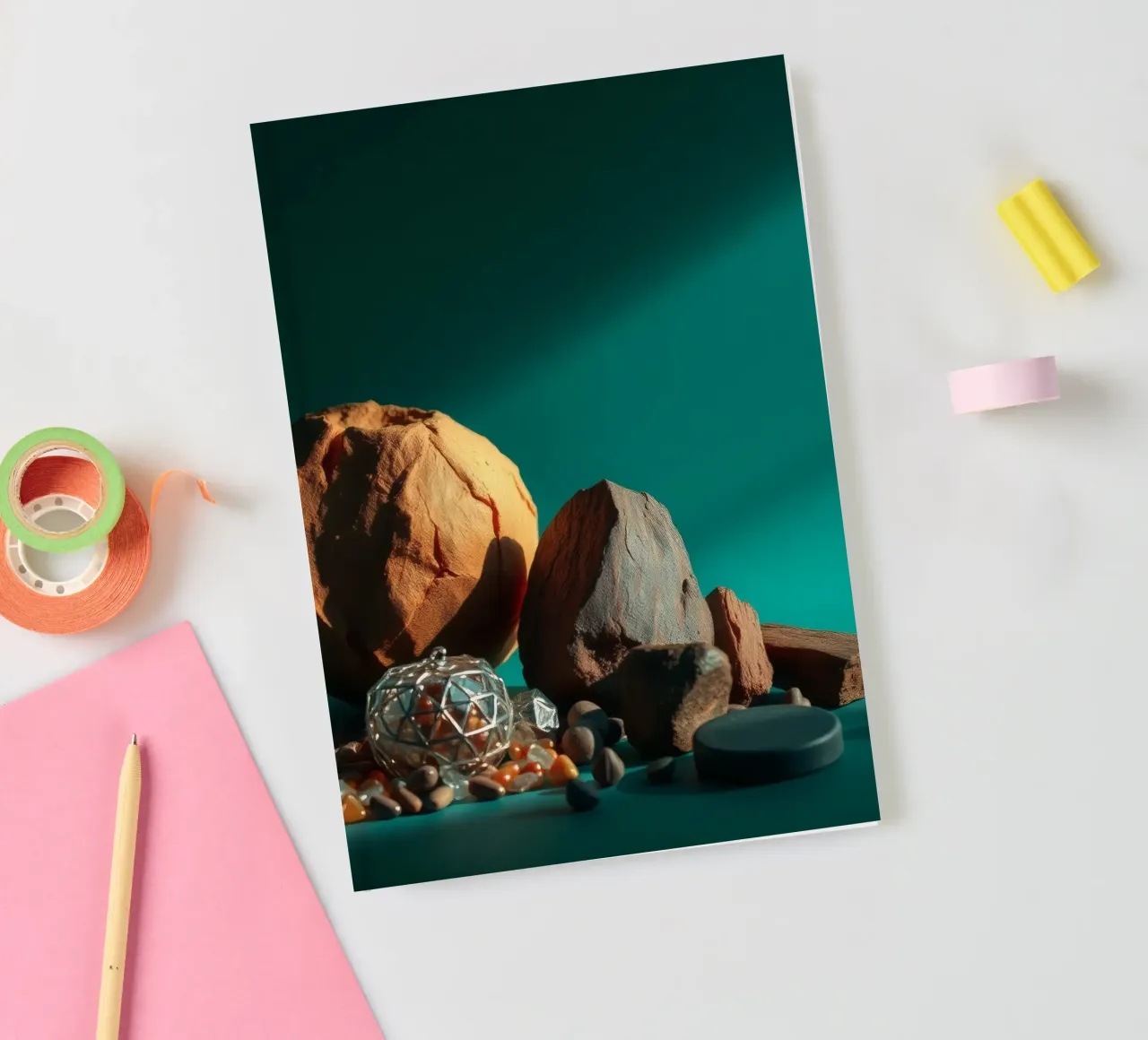 Artistic arrangement of natural stones and geometric shapes notebook by DesignDoodle
