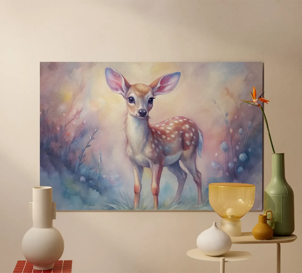 Cerbiatto in acquerello poster con telaio in legno da 🎁 ARTVI-SHOP