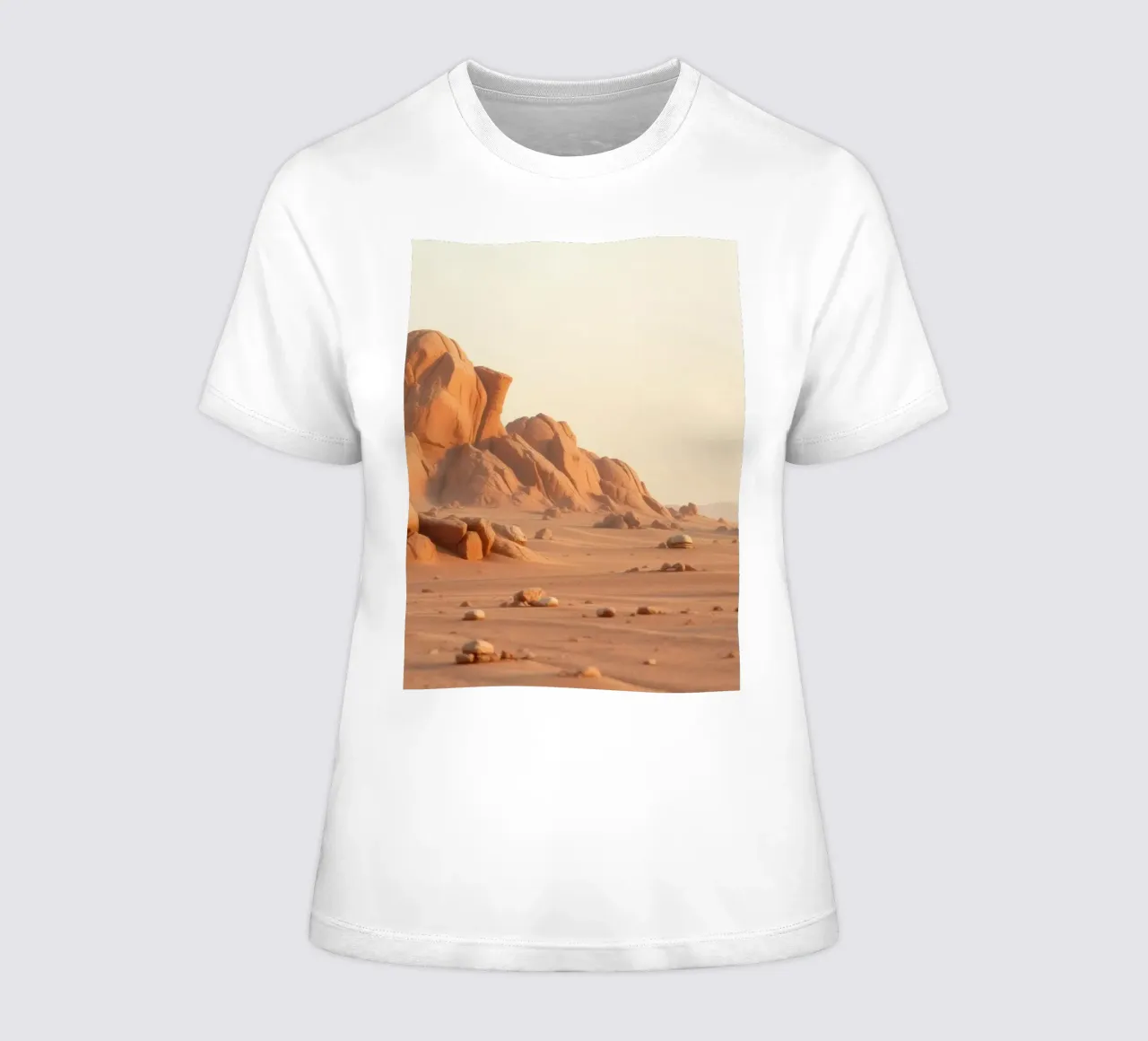 Expansive desert landscape featuring unique rock formations women's fitted t-shirt by DesignDoodle
