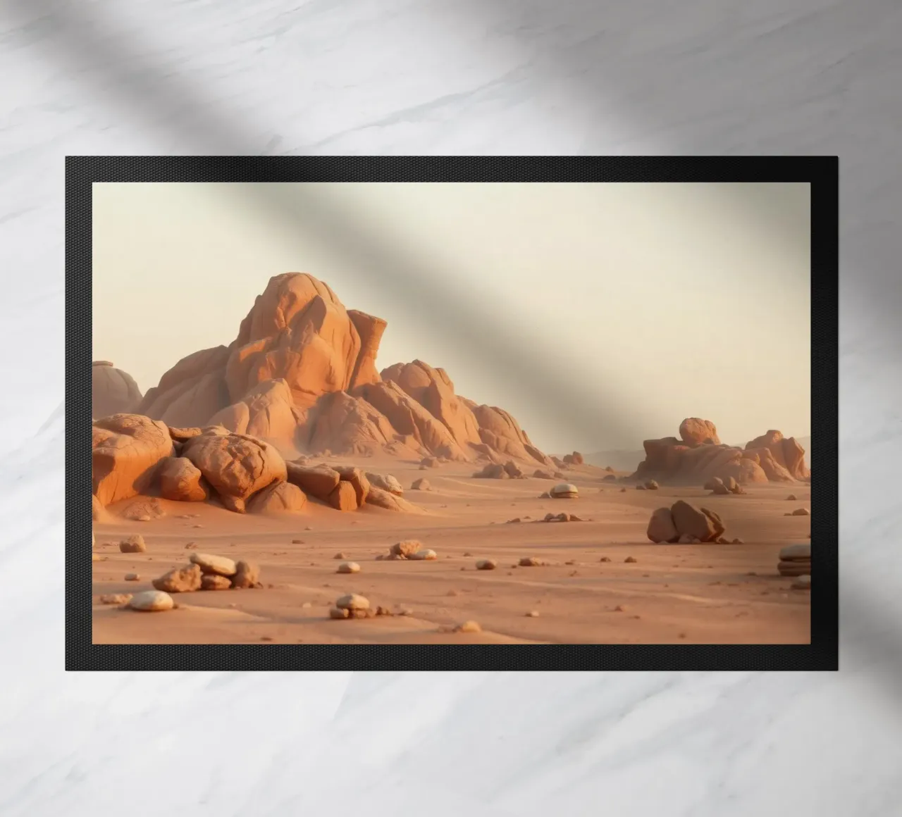 Expansive desert landscape featuring unique rock formations doormat by DesignDoodle