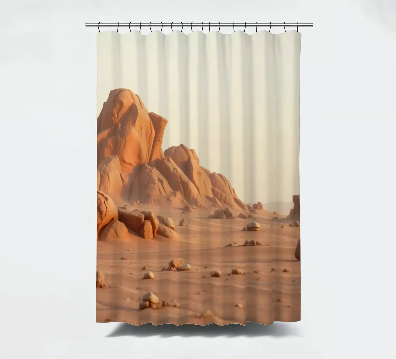 Ausgedehnte Wüstenlandschaft mit einzigartigen Felsformationen Duschvorhang von DesignDoodle