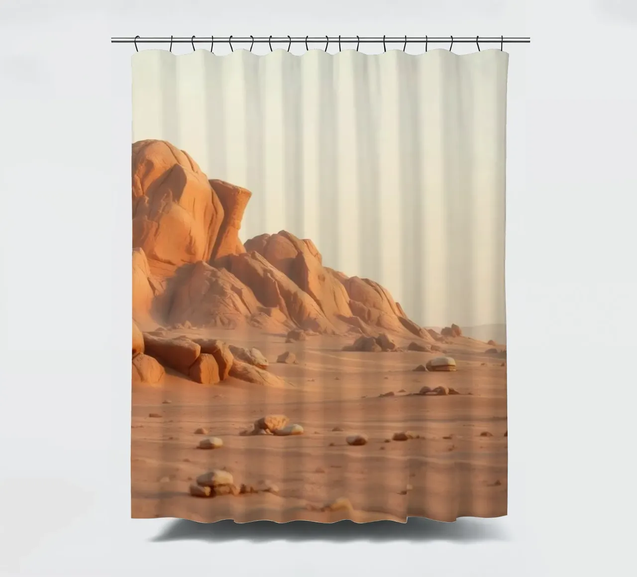 Ausgedehnte Wüstenlandschaft mit einzigartigen Felsformationen Duschvorhang von DesignDoodle