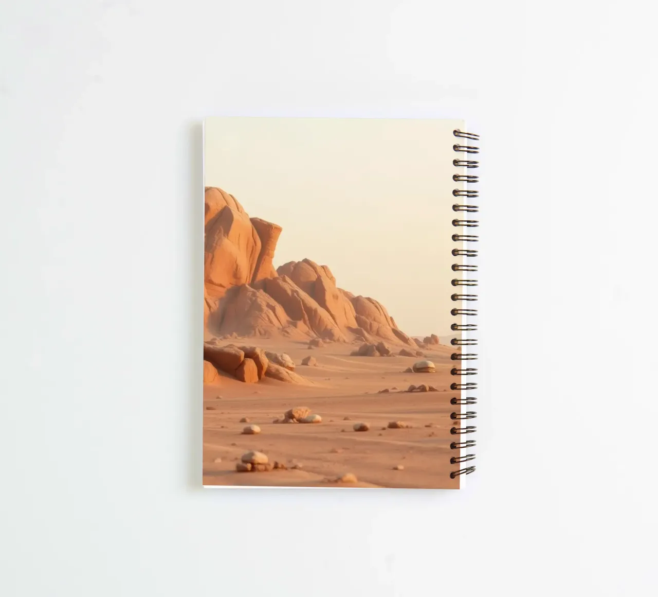 Expansive desert landscape featuring unique rock formations spiral notebook by DesignDoodle