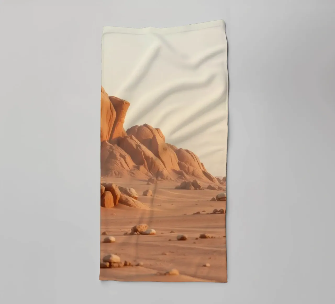 Expansive desert landscape featuring unique rock formations towel by DesignDoodle