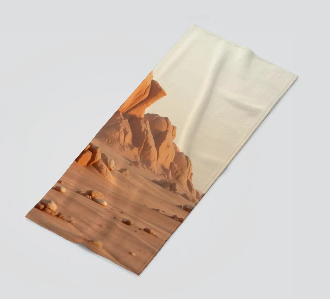 Expansive desert landscape featuring unique rock formations beach towel by DesignDoodle
