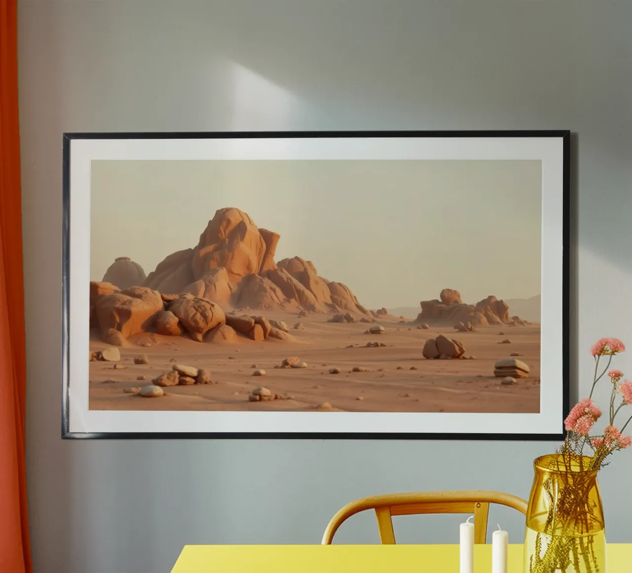 Un vaste paysage désertique avec des formations rocheuses uniques poster de DesignDoodle