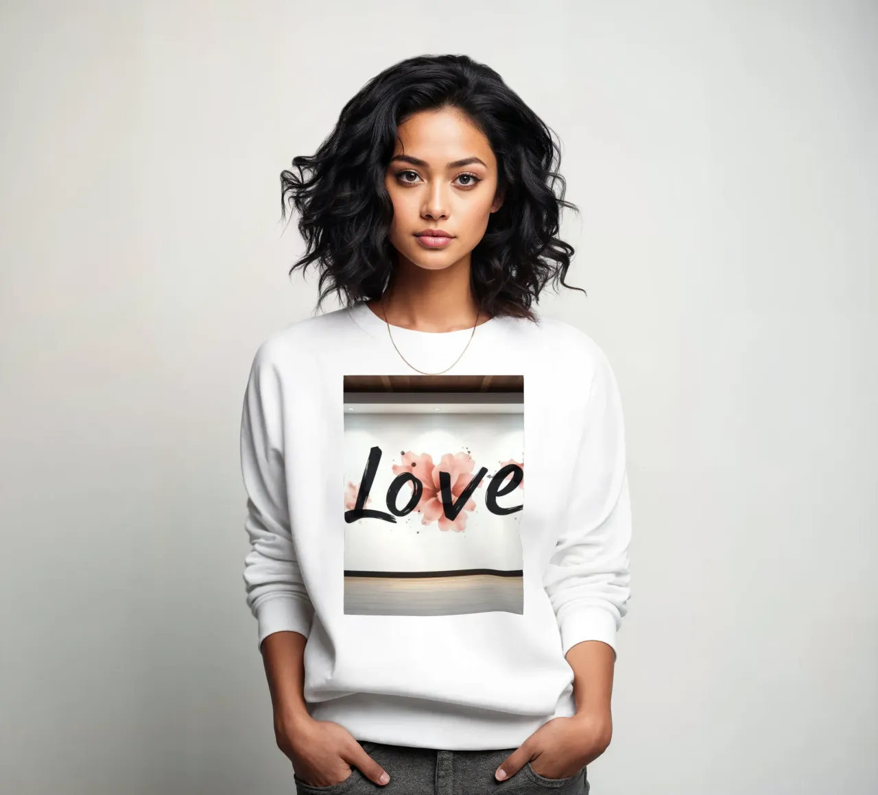 wall mural featuring the word love in a modern interior sweatshirt by DesignDoodle