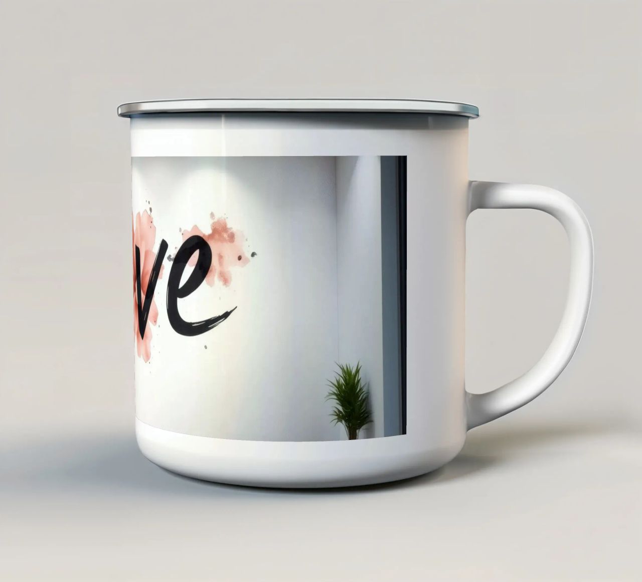 murale con la parola amore in un interno moderno tazza in smalto da DesignDoodle